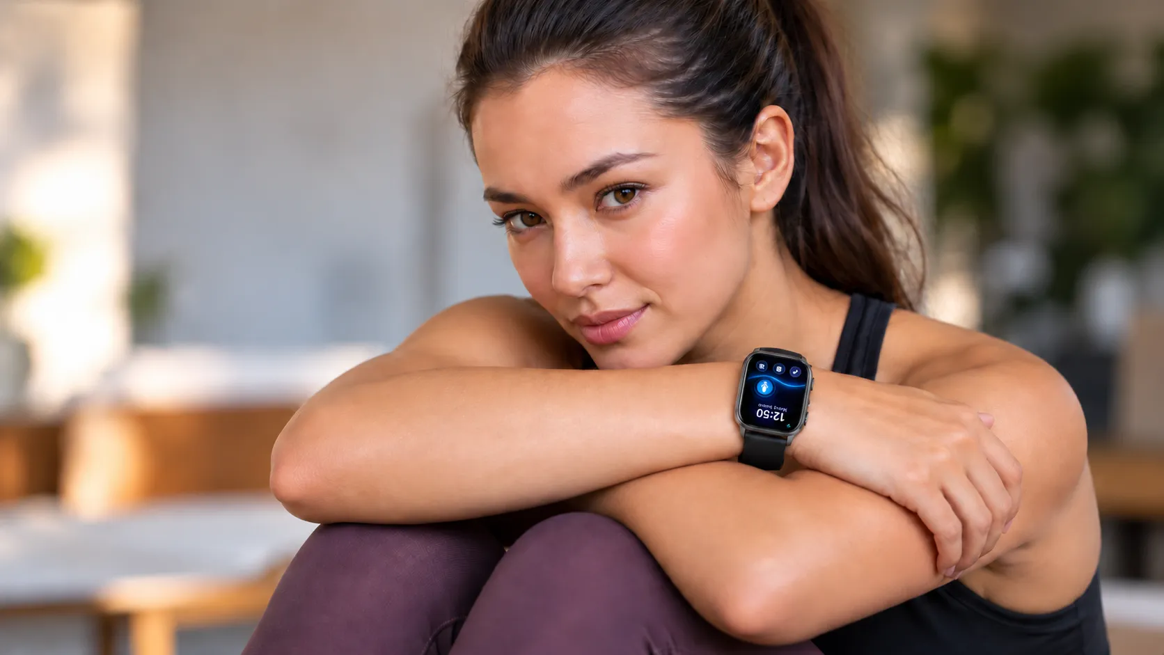 A woman resting her arms, the watch on her wrist (illustration)