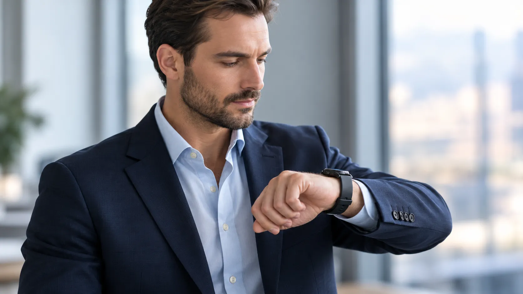 A man in a suit checking the watch (illustration)